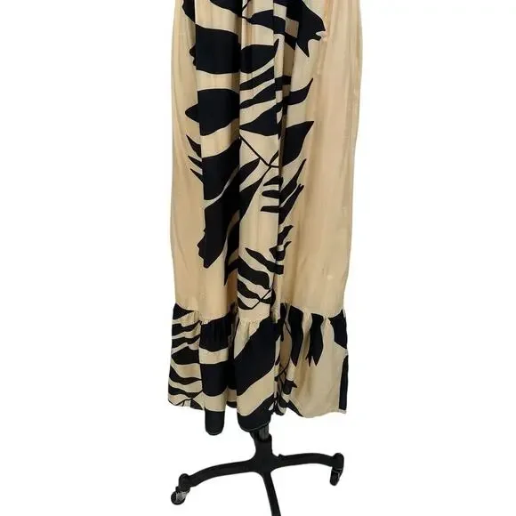 Anthropologie Let Me Be Maxi Dress Palm Printed One Shoulder Cream Black Size MP - Picture 5 of 14
